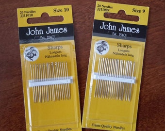 Hand Sewing Needles -- Applique or Embroidery -- John James Needles -- Size 8, Size 9, or Size 10 -- Your Choice