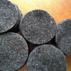 Wool Circles, 50 1 Wool Circles, Precut Recycled Felted Wool Circles, Wool Pennies, Wide Variety Colors and Textures, Scrap Wool Circles 50 Deep Gray