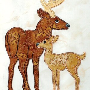 Digitized, Deer with Fawn, Applique in the Hoop for Embroidery Machines, Digitized Designs on Thumb Drive, Woodland Quilts, Deer Patterns image 1