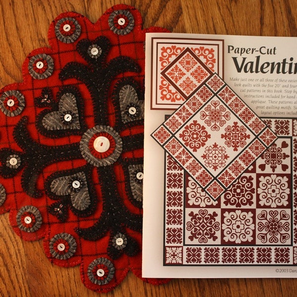 Quilt Book, Paper Cut Valentines Appliqué Pattern Quilt Book, Hawaiian Style Applique Quilt Pattern, Wool Penny Rugs, Embroidery, Wool Penny