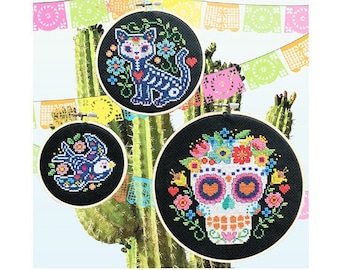 Modern Cross Stitch - Day of the Dead Trio - Cross Stitch Pattern by Tiny Modernist