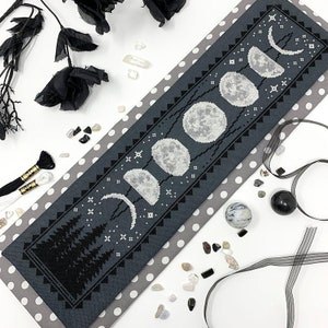 Moon Phase Bell Pull - Modern Cross Stitch Pattern by Tiny Modernist
