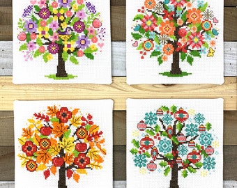 Modern Cross Stitch - Seasonal Trees Cross Stitch Pattern by Tiny Modernist