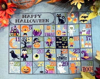 Halloween Calendar - Modern Cross Stitch Pattern by Tiny Modernist