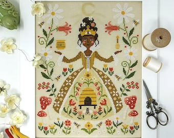 The Bee Queen - Modern Cross Stitch Pattern by Tiny Modernist