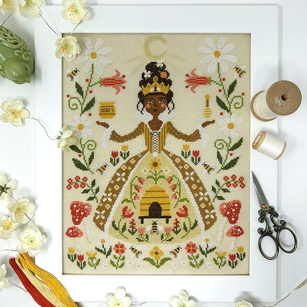 The Bee Queen - Modern Cross Stitch Pattern by Tiny Modernist