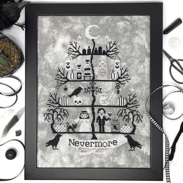 Edgar Allan Poe Tree - Modern Cross Stitch Pattern by Tiny Modernist