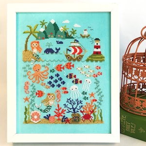 Modern Cross Stitch - It&#39;s a Mermaid Life - Summer Cross Stitch Pattern by Tiny Modernist