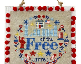 Modern Cross Stitch - Land of the Free Wreath Cross Stitch Pattern by Tiny Modernist