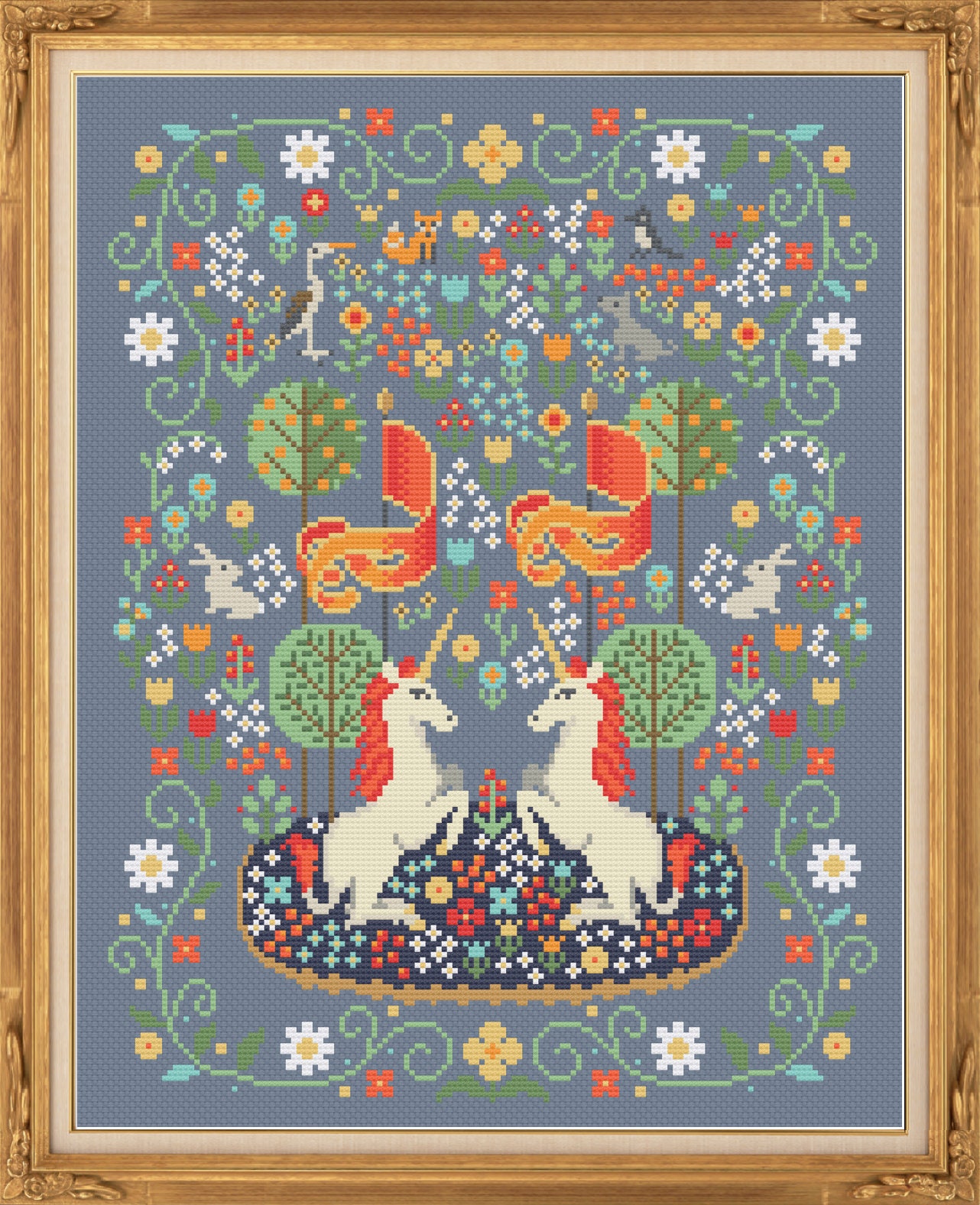 Unicorn Tapestry Modern Cross Stitch Pattern by Tiny Modernist