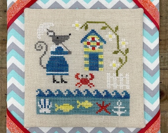 Mouse's Beach Outing - Modern Cross Stitch Pattern PDF by Tiny Modernist