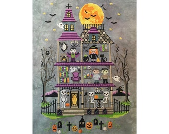 ORIGINAL - Modern Cross Stitch - Haunted Mansion Halloween Cross Stitch Pattern by Tiny Modernist
