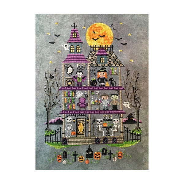 ORIGINAL - Modern Cross Stitch - Haunted Mansion Halloween Kreuzstichmuster von Tiny Modernist