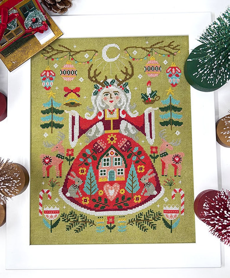 The Yule Goddess - Modern Cross Stitch Pattern by Tiny Modernist