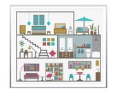Modern Cross Stitch - Retro House Cross Stitch Pattern by Tiny Modernist