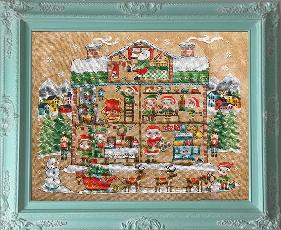 Cross Stitch : Modern Cross Stitch - Santa's House Cross Stitch Pattern by Tiny Modernist by
