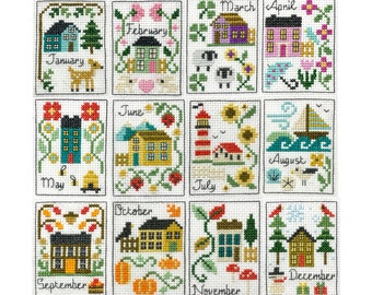 Modern Cross Stitch - Folk Calendar Cross Stitch Pattern by Tiny Modernist