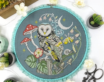 Nighttime Owl - Modern Cross Stitch Pattern PDF by Tiny Modernist