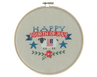 Modern Cross Stitch - Happy 4th of July Cross Stitch Pattern by Tiny Modernist