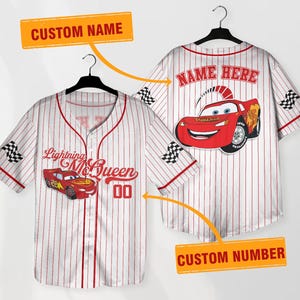 Custom Disney Cars Lightning McQueen Baseball Jersey Shirt Custom Name Cars Baseball Jersey Personalized Disney Cars Land Tee Shirt Gift