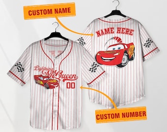 Custom Disney Cars Lightning McQueen Baseball Jersey Shirt Custom Name Cars Baseball Jersey Personalized Disney Cars Land Tee Shirt Gift