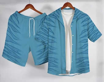 Avatar Fire and Ash Hawaiian Shirt Set, Pandora Ocean Blue Summer Beach Outfit, Na'vi Inspired Button Up Shirt