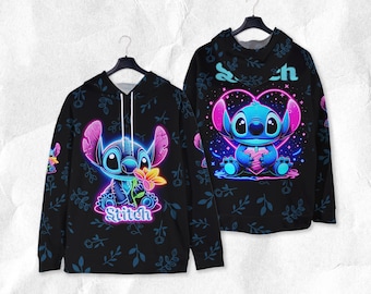 Stitch Hoodie Shirt Stitch Neon Cartoon Hoodie Shirt Stitch Shirt Gift
