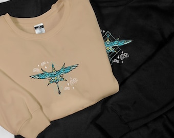 Fire and Ash Embroidered Sweatshirt, Mythical Bird Hoodie, Fantasy Inspired Embroidery, Ikran Embroidery Shirt, Gift for Couples