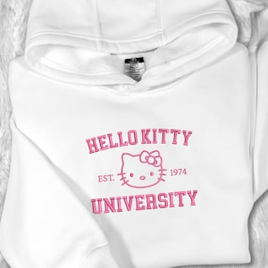 Hello Kitty University Embroidered Hoodie Crewneck Hoodie Cute Kitty Embroidered Shirt Birthday Gifts