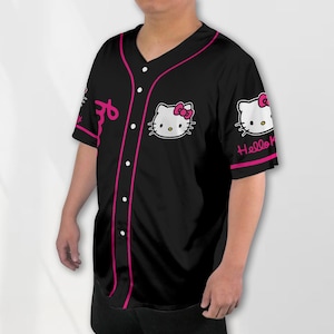 Camiseta de béisbol personalizada de Hello Kitty. Camiseta de béisbol de Hello Kitty con nombre personalizado. Camiseta de Hello Kitty para amantes de Hello Kitty. Camiseta de Hello Kitty. Regalos. Unisex Black Jersey