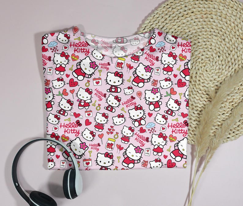 Hello Kitty T-Shirt Cute Kitty Shirt Pink Kawaii Graphic Tee Unisex Tshirt Birthday Outfit Funny Family Shirt Hello Kitty Gifts image 4