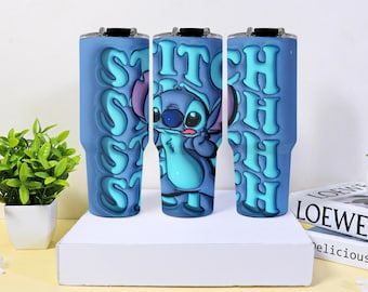 Stitch Tumbler Cup, Stainless Steel Insulated Mug, Vacuum Coffee Travel Mug With Straw, 20oz 30oz 40oz With Handle, Cute Gift