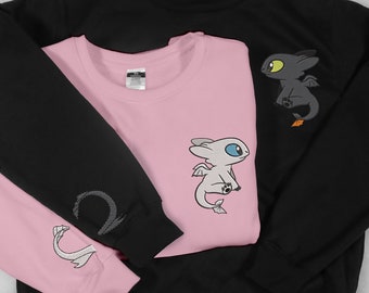 Couple Sweatshirts Embroidered Dragon Hoodie Toothless Cartoon Sweatshirt Light Fury Embroidery Shirt Gifts