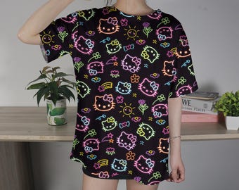 Hello Kitty T-Shirt Kitty Neon T-Shirt Funny Family Shirt Kitty Cat Summer Unisex Tshirt Hello Kitty Shirt Gifts