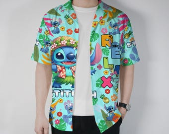 Stitch Hawaiian Shirt Summer Hawaii Set Tropical Button Up Shirt Relax Stitch Hawaii Shirt Summer Beach Short Cute Stitch Shirt Gifts