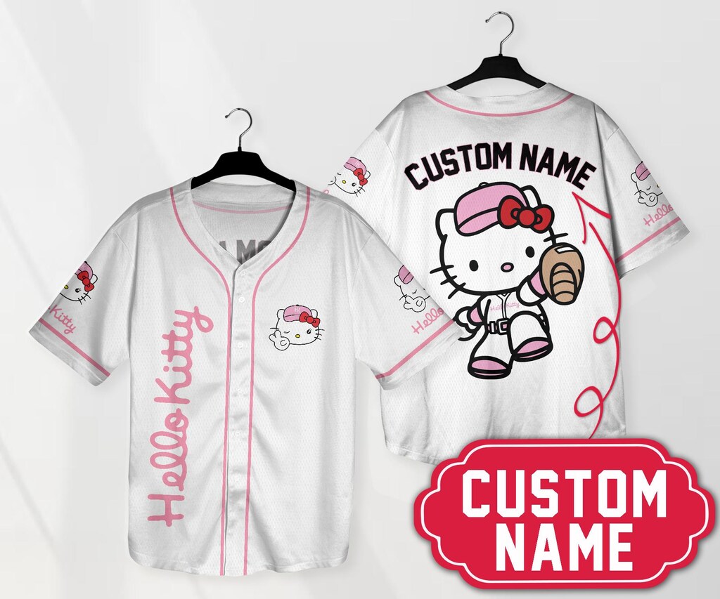 Maglia Da Baseball Hello Kitty Per Bambine E Ragazze - Con Bottoni E Fantasie