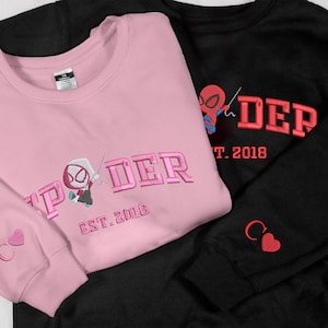 Personalized Embroidered Sweatshirt for Couples Custom Name Embroidered Couple Lovely Characters Sweatshirt Spider Couple Sweatshirt Gifts