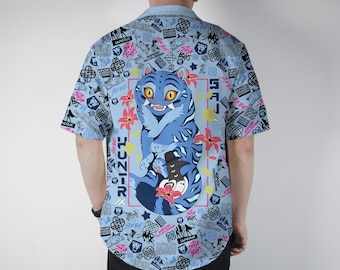 Derpy Tiger Hawaiian Shirt Set, Saja Boys Outfit, Funny Anime Button Up Summer Gift, Derpy Tiger Merch Shirt