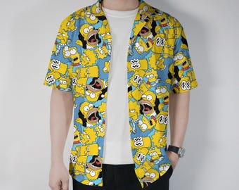 Simpsons Hawaiian Shirt, Funny Cartoon Summer Set, The Simpsons Beach Outfit Gift, Unisex Button Up Shirt and Shorts, Simpsons Shirt Gift