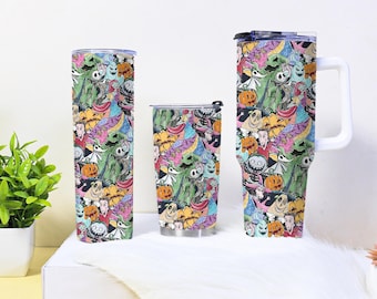 Pumpkin King Tumbler with Handle, Halloween Coffee Tumbler, Stainless Steel Insulated Travel Cup, Horror Christmas Gift