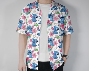 Stitch Hawaiian Shirt Summer Aloha Hawaii Set Tropical Button Up Shirt Family Hawaii Short Summer Beach Short Stitch Shirt Gifts