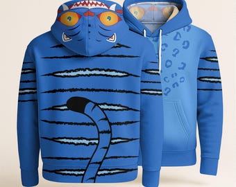 Derpy Tiger Hoodie Funny Tiger Costume Hoodie, Anime Tiger Hoodie, Cosplay Hoodie Outfit, Kpop Merch Sweatshirt, Blue Tiger Shirt Gifts