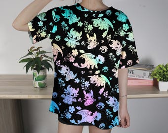 Colorful Toothless Dragon T-Shirt, Cute Cartoon Dragon Tee, 3D Printed Unisex Shirt Gif