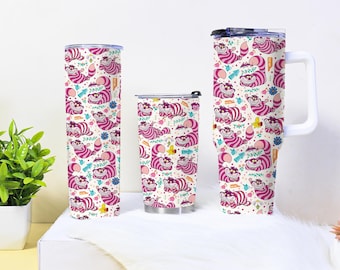 Cheshire Cat Tumbler, Cute Cat Coffee Tumbler, Stainless Steel Insulated Travel Cup, Funny Cat Lover Gift