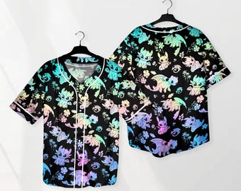 Toothless Baseball Jersey Shirt, Cute Dragon Button Up Shirt, Pastel Dragon Jersey Gift for Adults, Unisex Dragon Shirt