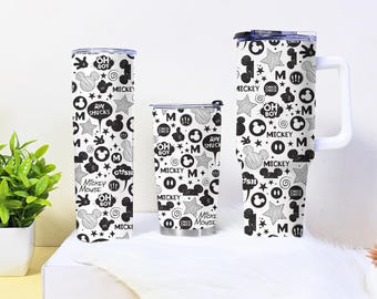 Mickey Mouse Retro Tumbler 40oz 30oz 20oz – Black White Disney Stainless Steel Cup with Straw – Travel Mug Gift for Fans