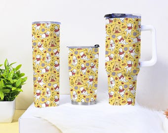 Pooh Bear Tumbler 40oz, Cute Yellow Honey Mug, Insulated Travel Coffee Cup, Autumn Leaves Floral Gift for Pooh Fans, Pooh Tumbler Gifts