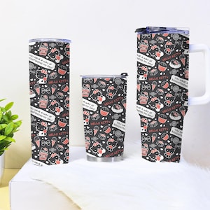 Hello Kitty Tumbler 20oz 30oz 40oz, uroczy kubek z kreskówkową grafiką ze słodyczami i cytatami, termiczny kubek podróżny na prezent