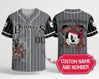 Camiseta de béisbol personalizada de Mickey Pirata con nombre y número, unisex, ideal para vacaciones, regalo de Mickey