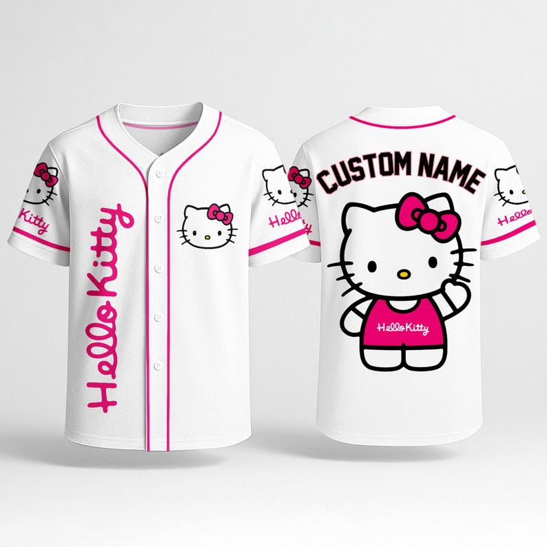 Camiseta de béisbol personalizada de Hello Kitty. Camiseta de béisbol de Hello Kitty con nombre personalizado. Camiseta de Hello Kitty para amantes de Hello Kitty. Camiseta de Hello Kitty. Regalos. imagen 1